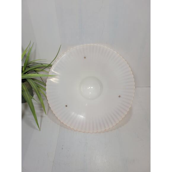 Vintage Ceiling Light Fixture, Pink Salmon Round Scalloped Shell Globe 3 Chain - Picture 3 of 3